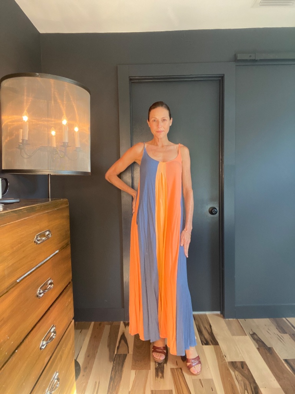 SKYE Mixin' It Up Colorblock Boho Crinkle Gauze Maxi Dress Size Small